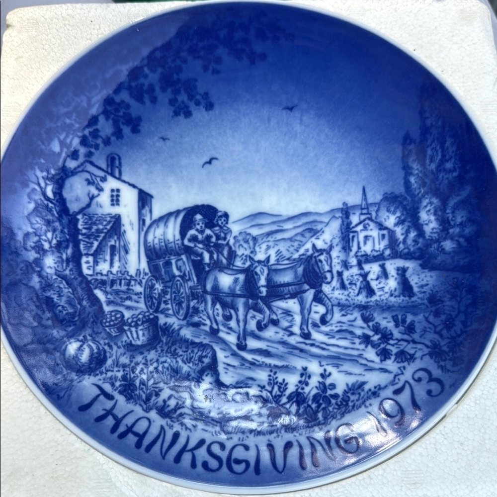 Bareuter 1973 Thanksgiving Blue Decorative Plate porcelain Bavaria Germany Jahre